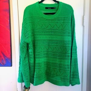 Vero Moda Clamar Curve Green Crochet Bell Sleeve Sweater Crew Neck Top 2X Plus